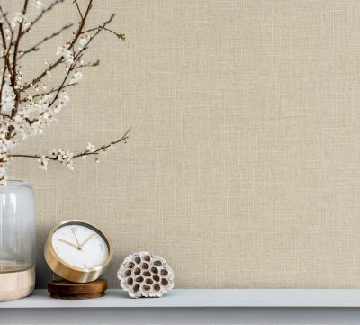 Papier peint vinyle intissé uni effet toile beige L.1000 x l.53 cm