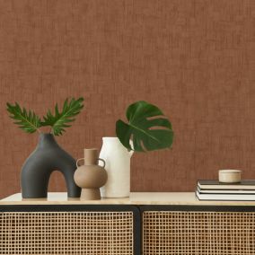 Papier peint vinyle intissé uni Kopa terracotta L.1005 x l.53cm Lutèce