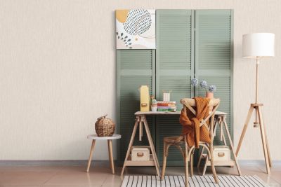 Papier peint vinyle intissé uni Latte beige clair L.1005 x l.53cm Lutèce
