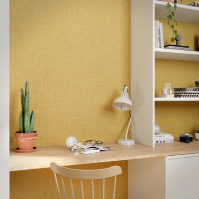 Papier peint vinyle intissé uni structuré jaune ocre L.1000 x l.52 cm GoodHome Shung