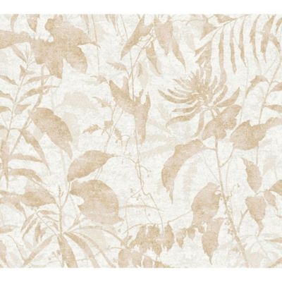 Papier peint vinyle intissé végétal motif feuillage beige et écru satin L. 1005 x l.53 cm As Creation Marina Bay