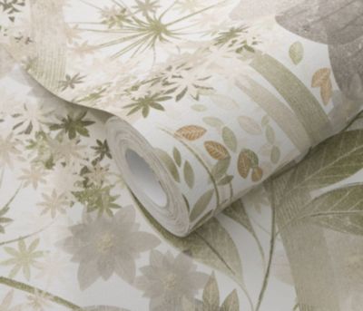 Papier peint vinyle intissé végétal vert L.1005 x l.53cm, Erismann Secret grove