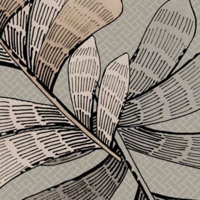 Papier peint vinyle intissé Villa Rosalie Lutece mat et satiné feuilles gris, rose l.1005 x l.53 cm