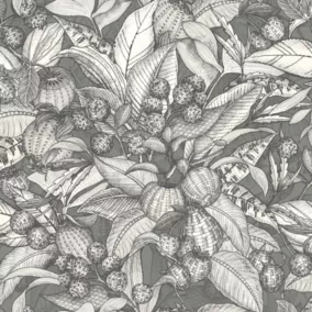 Papier peint vinyle intissé Villa Rosalie Lutece mat et satiné fleurs gris, noir, blanc l.1005 x l.53 cm
