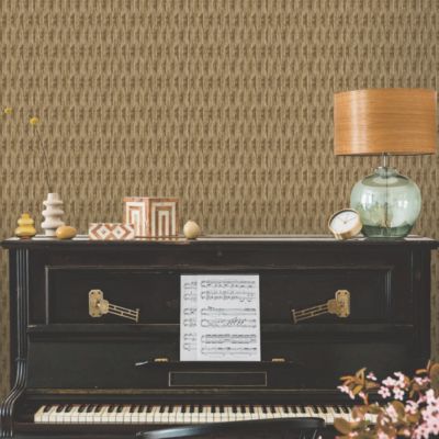 Papier peint vinyle intissé Villa Rosalie Lutece mat et satiné trompe l'œil paille beige, beige doré l.1005 x l.53 cm