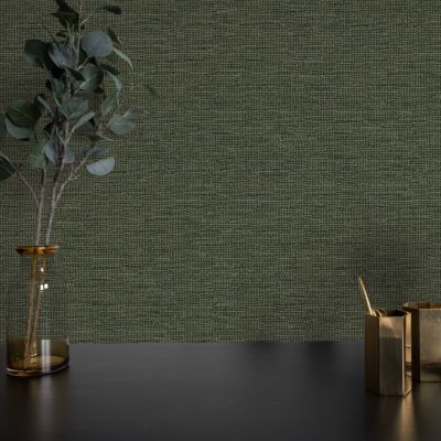 Papier peint vinyle intissé Villa Rosalie Lutece mat et satiné trompe l'œil tissu vert forêt, vert l.1005 x l.53 cm