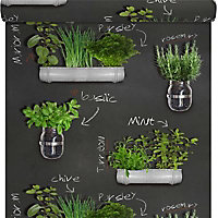 Papier peint vinyle Plantes aromatiques noir vert