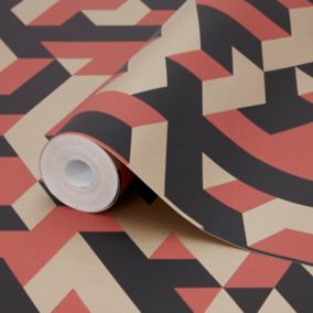 Papier peint vinyle sur intissé motif géométrique 3D GoodHome rouge