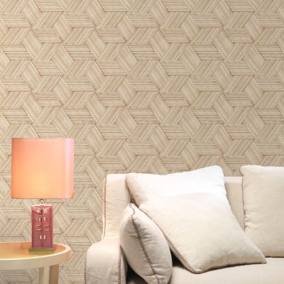 Papier peint vinyle sur intissé Carob GoodHome formes géométriques beige l.53 x H.1005 cm