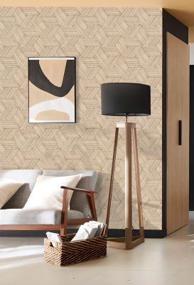 Papier peint vinyle sur intissé Carob GoodHome formes géométriques beige l.53 x H.1005 cm