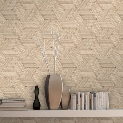 Papier peint vinyle sur intissé Carob GoodHome formes géométriques beige l.53 x H.1005 cm