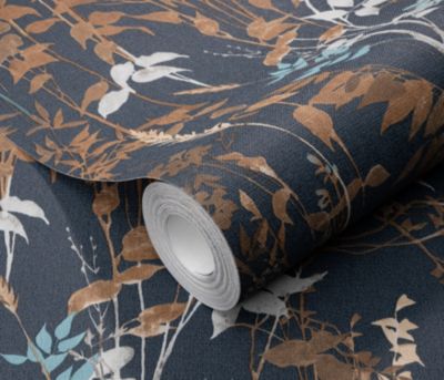 Papier peint vinyle sur intissé Cottage végétal bleu et rouille L.1005 x l.53cm Erismann