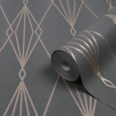 Papier peint vinyle sur intissé GoodHome Ajuga noir