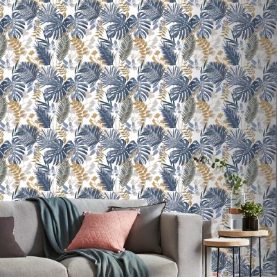 Papier peint vinyle sur intissé GoodHome Ferula bleu