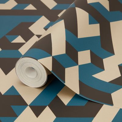 Papier peint vinyle sur intissé motif géométrique 3D GoodHome bleu