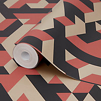 Papier peint vinyle sur intissé motif géométrique 3D GoodHome rouge