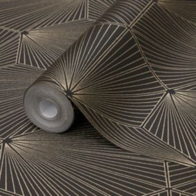 Papier peint vinyle sur intissé motifs géométriques GoodHome noir