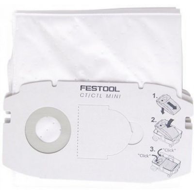 Paquet 5 sacs filtre SELFCLEAN SC FIS-CT MINI pour aspirateur CTL mini FESTOOL, toile noire 29,5 x 24 x 9 cm