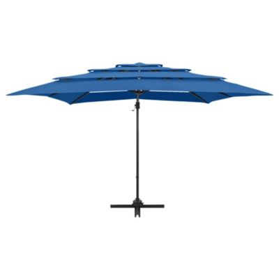 Parasol à 4 niveaux avec mât aluminium bleu Helloshop26