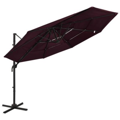Parasol à 4 niveaux avec mât aluminium bordeaux Helloshop26