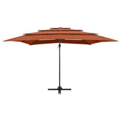 Parasol à 4 niveaux avec mât aluminium orange Helloshop26