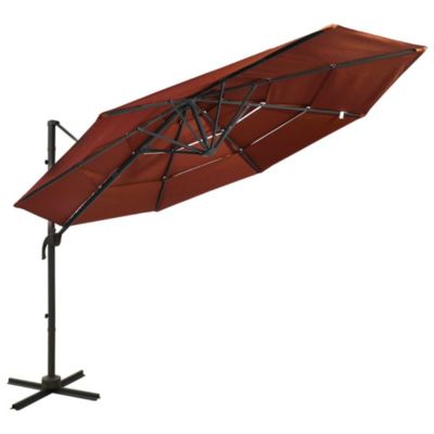 Parasol à 4 niveaux avec mât aluminium orange Helloshop26