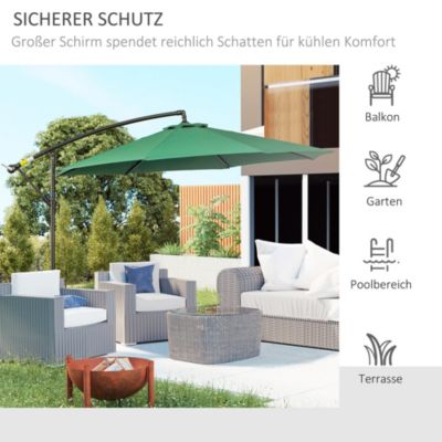 Parasol Ampelschirm, 2,95x2,45 m, avec Manivelle, Vert, pour Terrasse