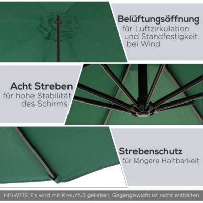 Parasol Ampelschirm, 2,95x2,45 m, avec Manivelle, Vert, pour Terrasse