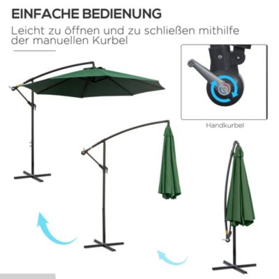 Parasol Ampelschirm, 2,95x2,45 m, avec Manivelle, Vert, pour Terrasse