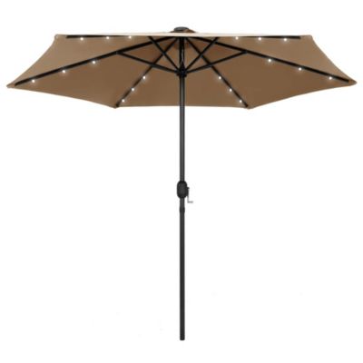 Parasol avec led et mât en aluminium taupe Helloshop26