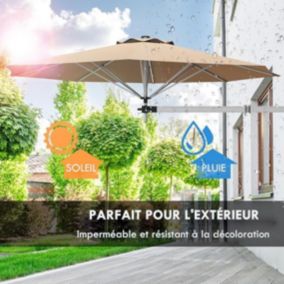 Parasol Cantilever Mural Parasol de Terrasse avec Tête Inclinable Support Réglable avec 8 Baleines Aération