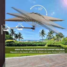 Parasol Cantilever Mural Parasol de Terrasse avec Tête Inclinable Support Réglable avec 8 Baleines Aération