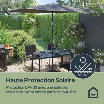 Parasol centré droit rectangulaire ouverture manivelle gris foncé L.3m x H.2m GoodHome Kasane