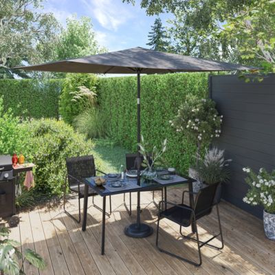 Parasol centré droit rectangulaire ouverture manivelle gris foncé L.3m x H.2m GoodHome Kasane