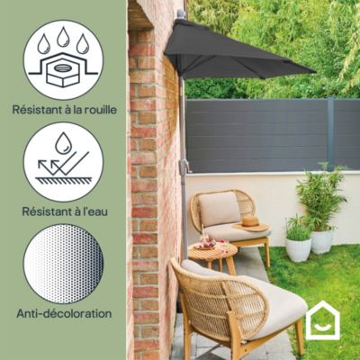 Parasol centré inclinable en D ouverture manivelle toile anthracite GoodHome Kasane