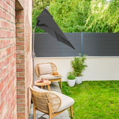 Parasol centré inclinable en D ouverture manivelle toile anthracite GoodHome Kasane