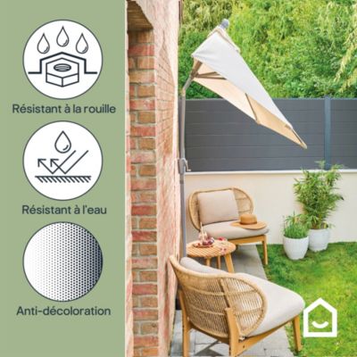 Parasol centré inclinable en D ouverture manivelle toile Moon beam GoodHome Kasane