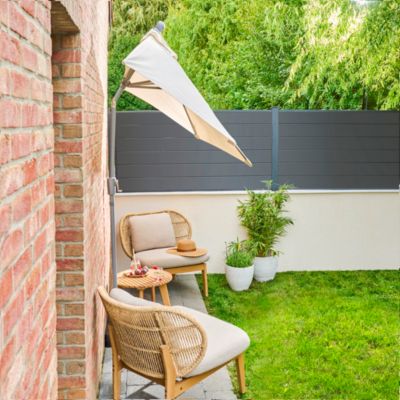 Parasol centré inclinable en D ouverture manivelle toile Moon beam GoodHome Kasane