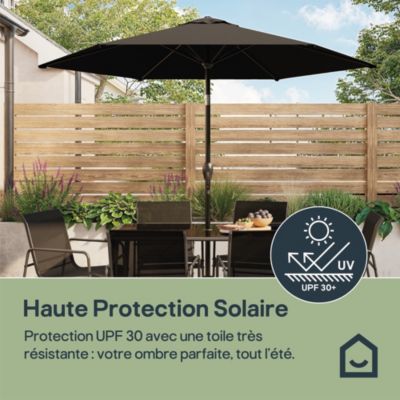 Parasol centré inclinable en rond ouverture manivelle toile anthracite GoodHome Kasane