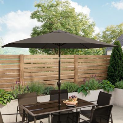 Parasol centré inclinable en rond ouverture manivelle toile anthracite GoodHome Kasane