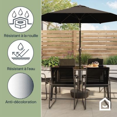 Parasol centré inclinable en rond ouverture manivelle toile anthracite GoodHome Kasane