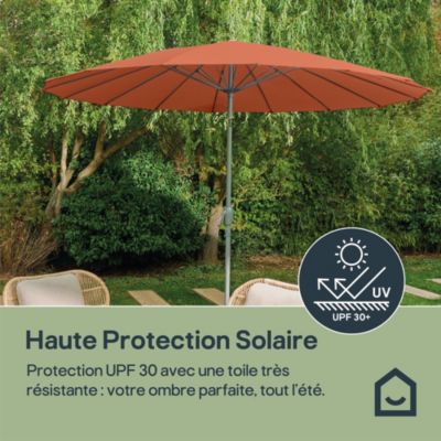 Parasol centré inclinable en rond ouverture manivelle toile terracotta GoodHome Temara