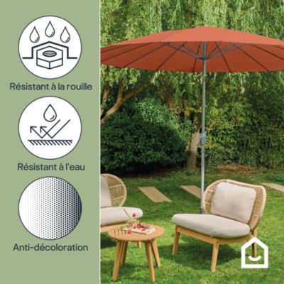 Parasol centré inclinable en rond ouverture manivelle toile terracotta GoodHome Temara