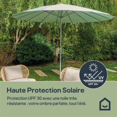 Parasol centré inclinable en rond ouverture manivelle toile vert d'eau GoodHome Temara