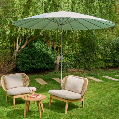 Parasol centré inclinable en rond ouverture manivelle toile vert d'eau GoodHome Temara