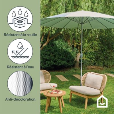 Parasol centré inclinable en rond ouverture manivelle toile vert d'eau GoodHome Temara