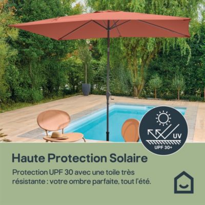 Parasol centré inclinable rectangulaire ouverture manivelle toile terracotta GoodHome Kasane