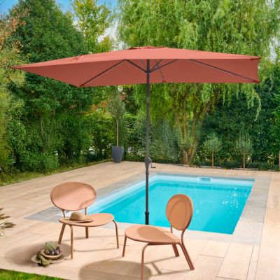 Parasol centré inclinable rectangulaire ouverture manivelle toile terracotta GoodHome Kasane