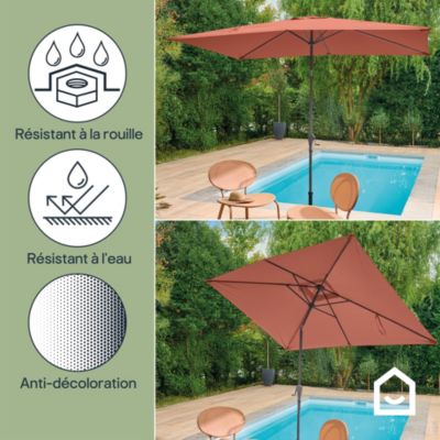 Parasol centré inclinable rectangulaire ouverture manivelle toile terracotta GoodHome Kasane