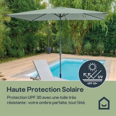 Parasol centré inclinable rectangulaire ouverture manivelle toile vert d'eau GoodHome Kasane